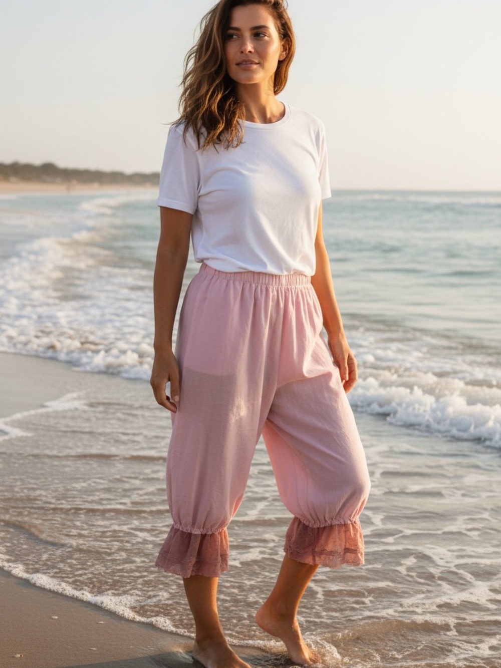 SHEIN Dusty Pink Elastic-Waist Ruffle Shorts